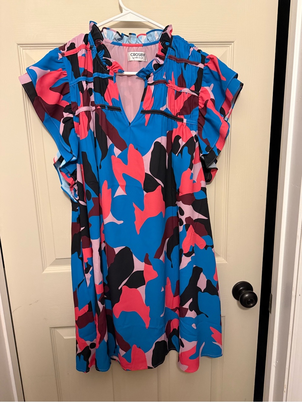 Crosby by Mollie Burch Bright Blue & Pink Abstract Ruffle Dress